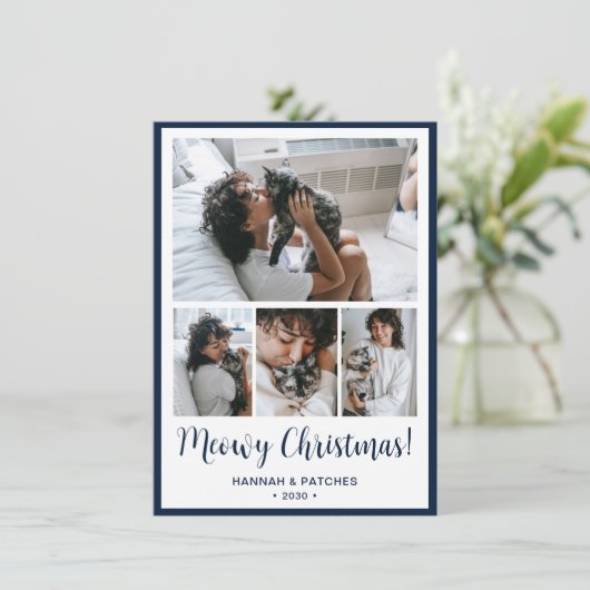 Kattig kerstfeest 4 foto feestdagenkaart (Staand voorkant)