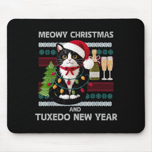 Kattig kerstfeest grappige tuxedo kat kerstmuts le muismat (Voorkant)