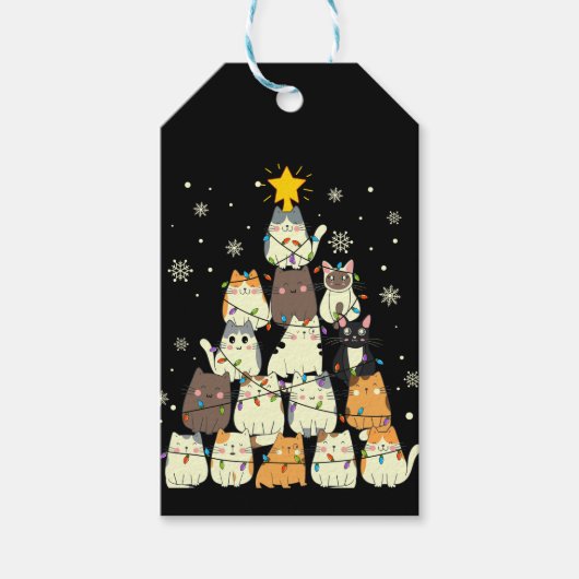 Kattig kerstfeest Katten Kerstboom Cadeaulabel (Voorkant)
