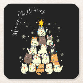 Kattig kerstfeest Katten Kerstboom Kartonnen Onderzetters