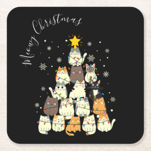 Kattig kerstfeest Katten Kerstboom Kartonnen Onderzetters