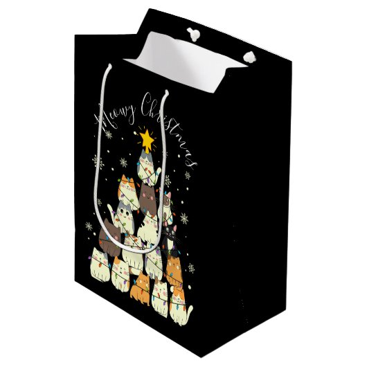 Kattig kerstfeest Katten Kerstboom Medium Cadeauzakje (Voorkant Gekanteld)