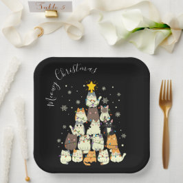 Kattig kerstfeest Katten Kerstboom Papieren Bordje