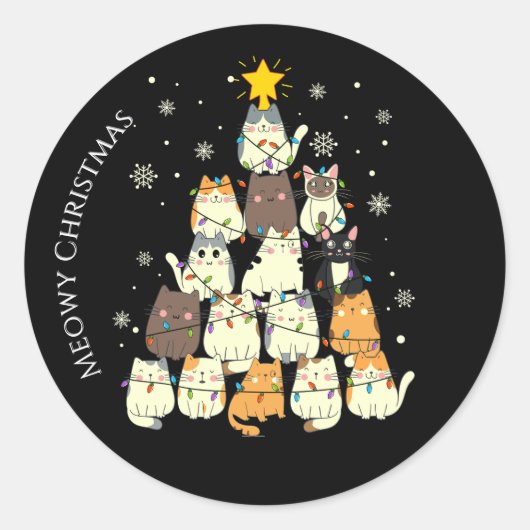 Kattig kerstfeest Kattenkerstboom Ronde Sticker (Voorkant)