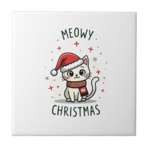 Kattig kerstfeest kattenliefhebber grappig festiev tegeltje