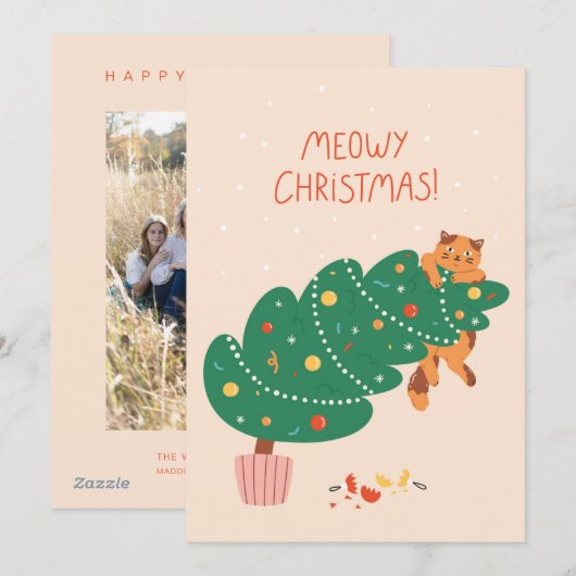 Kattig kerstfeest - Ondeugende katachtige pret Feestdagenkaart (Voorkant / Achterkant)