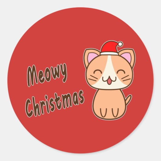 Kattig kerstfeest ronde sticker (Voorkant)