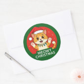 Kattig kerstfeest ronde sticker (Envelop)