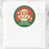Kattig kerstfeest ronde sticker (Tas)