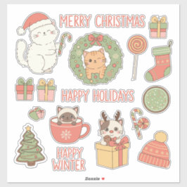 Kattig kerstfeest! Schattige Kawaii Katten Vakanti Sticker