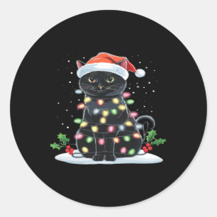 Kattig Kerstmis Grappige Kat Kerstboom Kerstman Ho Ronde Sticker