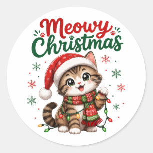 Kattig Kerstmis Mooie Kat Vakantie Ronde Sticker