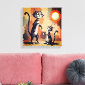 Kattige kattenpersonages kunst canvas afdruk (Insitu (Woonkamer))