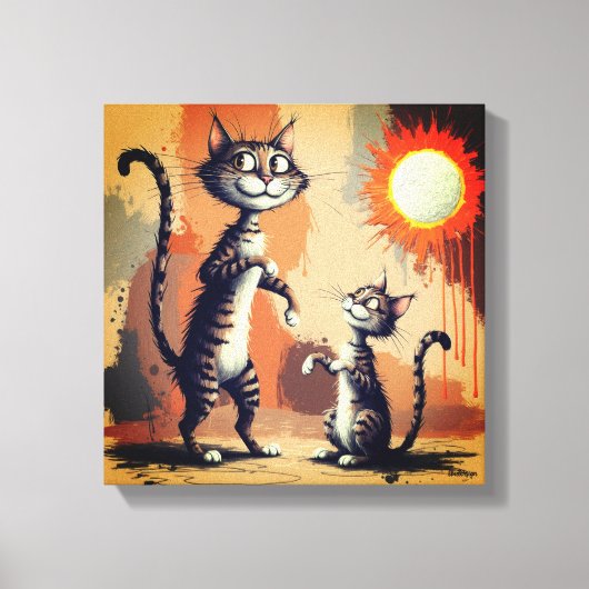 Kattige kattenpersonages kunst canvas afdruk (Voorkant)