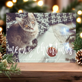 Kattige Kerst Cute Script Moderne Huisdierkat Foto Feestdagenkaart