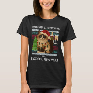 Kattige kerst grappige lapjeskat kerstmuts lelijke t-shirt