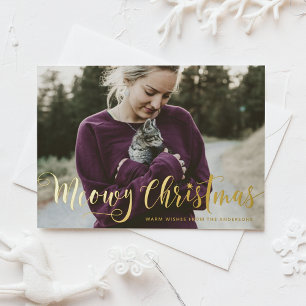Kattige Kerst Kalligrafie Moderne Foto Kat Folie Feestdagen Briefkaart
