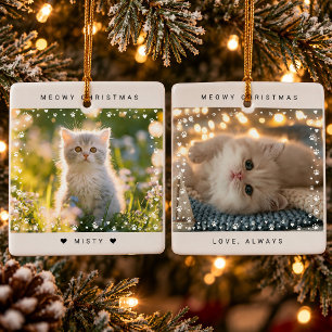 Kattige kerst kat foto pootafdruk hart keramisch ornament
