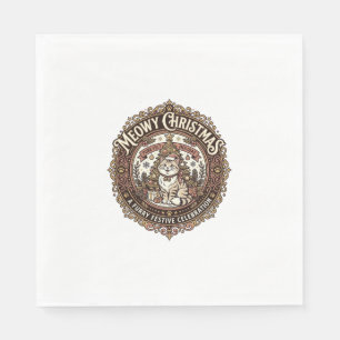 Kattige kerst Kat Kerstmis Vintage Vector Kunst S Servet