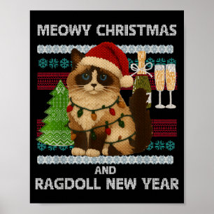 Kattige kerst Mopshond Katten Santa Hoed Lelijke T Poster