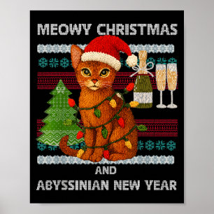 Kattige kerst Mopshoofd Abessijnse kat kerstmuts l Poster