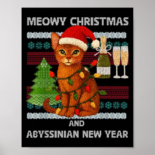 Kattige kerst Mopshoofd Abessijnse kat kerstmuts l Poster (Voorkant)