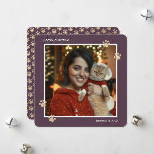 Kattige kerst paars goud kat foto feestdagenkaart