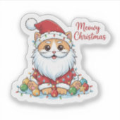 Kattige kerst speelse kat met kerstmuts vakantie sticker (Voorkant)