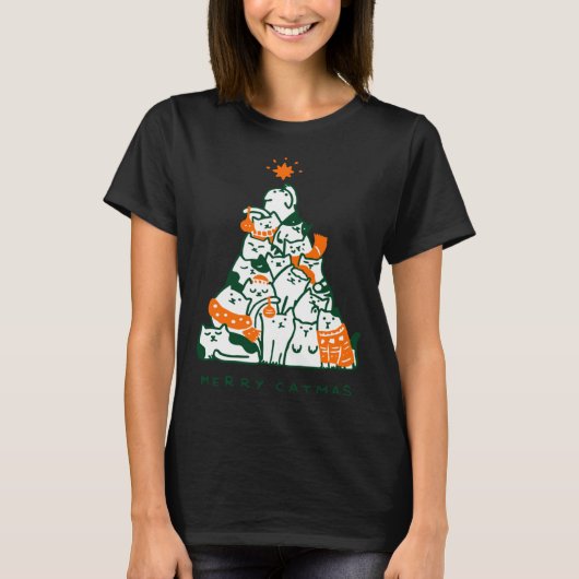 Kattige Kerstboom T-shirt (Voorkant)
