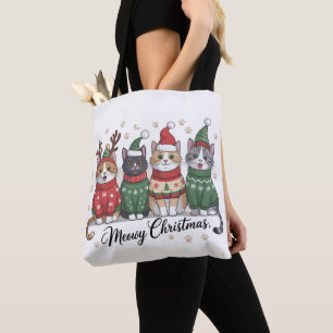 Kattige kerstkat Kute katten met kerstmanhoed Tote Bag