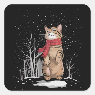 Kattige Kerstkatten Kerstmis Sneeuw Kittens Grappi Vierkante Sticker