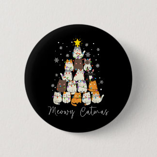 Kattige Kerstlicht Kerstman Grappige Kerst Kattenl Ronde Button 5,7 Cm