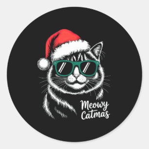 Kattige Kerstman Hoed Kat Kerstmis Xmas  Ronde Sticker