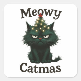 Kattige Kerstmis Chagrijnige kat Vierkante Sticker