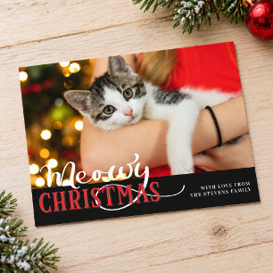 Kattige Kerstmis Cute Kat Voeg Je Eigen Foto Toe Feestdagenkaart