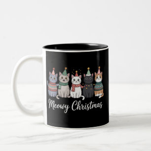 Kattige Kerstmis Gelukkig Kattenjaar Kattenliefheb Tweekleurige Koffiemok