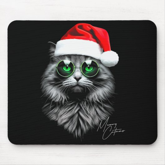 Kattige Kerstmis Grappige Koele Kerst Kat Kerstman Muismat (Voorkant)