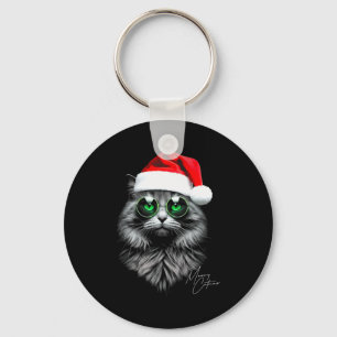 Kattige Kerstmis Grappige Koele Kerst Kat Kerstman Sleutelhanger