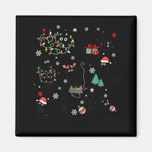 Kattige Kerstmis Kat Kerst Cute Kitten Katten Kers Magneet (Voorkant)