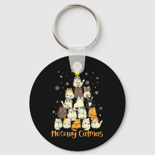 Kattige Kerstmis Kat Kerstboom Kerstmeisjes Jongen Sleutelhanger