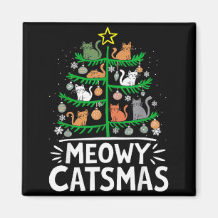 Kattige Kerstmis Kat Kerstboom Kerstmis Grappige K Magneet