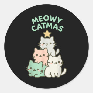 Kattige Kerstmis Kat Kerstboom Schattige Kitten Xm Ronde Sticker