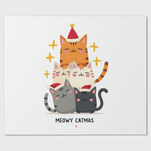 Kattige Kerstmis Kat Kerstboom Xmas (3) Cadeaupapier