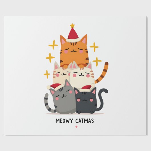 Kattige Kerstmis Kat Kerstboom Xmas (3) Cadeaupapier (Vlak)