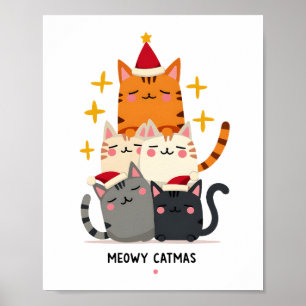 Kattige Kerstmis Kat Kerstboom Xmas (3) Poster