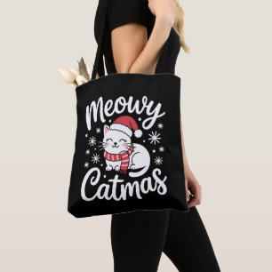 Kattige Kerstmis Katten Santa Hoed Sjaal Xmas Tote Bag