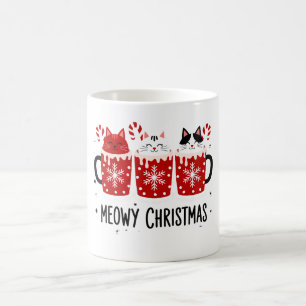 Kattige Kerstmis Katten Warme Cacao Kerststok Kers Koffiemok