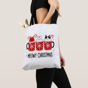 Kattige Kerstmis Katten Warme Cacao Kerststok Kers Tote Bag