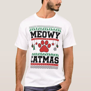 Kattige Kerstmis Lelijke Kerstmis Kat Poot Ontwerp T-shirt