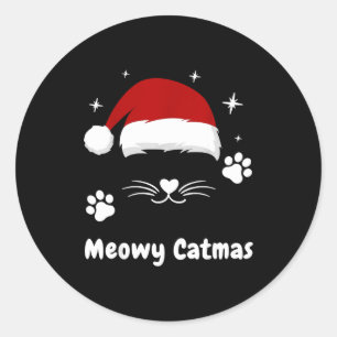 Kattige Kerstmis Mooie Kitten Katten Kerstman Hoed Ronde Sticker